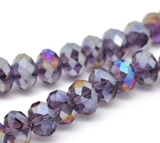 Picture of Crystal Glass Loose Beads Round Purple AB Color Faceted About 8mm Dia, Hole: Approx 1mm, 42cm long, 2 Strands (Approx 72 PCs/Strand)
