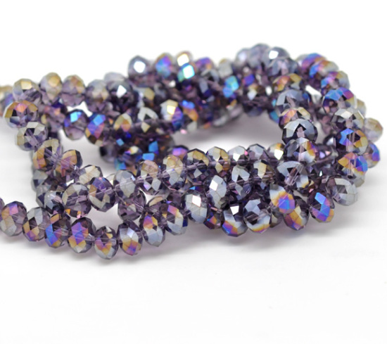 Image de Perles Cristales en Verre Plat-Rond Violet Couleur AB à Facettes 8mm Dia, Taille de Trou: 1mm, 42cm long, 2 Enfilades (Env.72 Pcs/Enfilade)