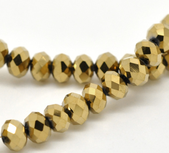 Picture of Crystal Glass Loose Beads Round Gold Plated Faceted About 6mm Dia, Hole: Approx 1mm, 43cm long, 3 Strands (Approx 100 PCs/Strand)