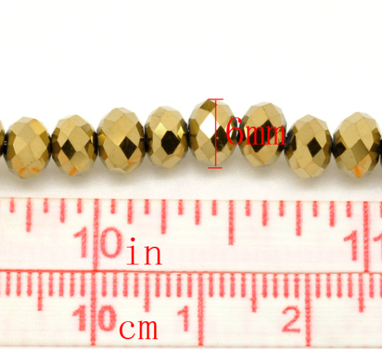 Picture of Crystal Glass Loose Beads Round Gold Plated Faceted About 6mm Dia, Hole: Approx 1mm, 43cm long, 3 Strands (Approx 100 PCs/Strand)