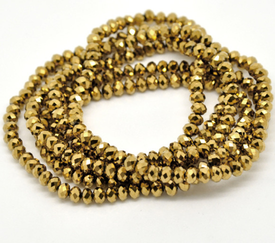 Picture of Crystal Glass Loose Beads Round Gold Plated Faceted About 6mm Dia, Hole: Approx 1mm, 43cm long, 3 Strands (Approx 100 PCs/Strand)