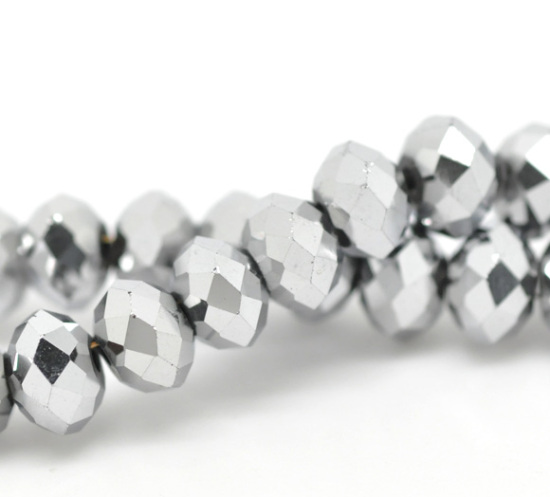 Image de Perles Cristales en Verre Plat-Rond Argent Mat à Facettes Plaqué 6mm Dia, Taille de Trou: 1mm, 43cm long, 3 Enfilades (Env.100 Pcs/Enfilade)
