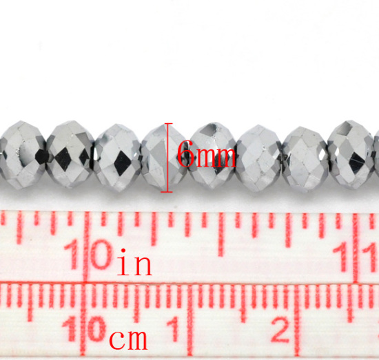 Image de Perles Cristales en Verre Plat-Rond Argent Mat à Facettes Plaqué 6mm Dia, Taille de Trou: 1mm, 43cm long, 3 Enfilades (Env.100 Pcs/Enfilade)