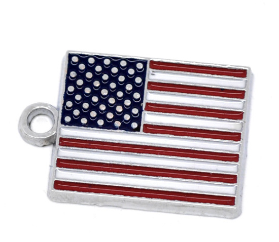 Immagine di Lega di Zinco Sport Ciondoli Bandiera Tono Argento Smalto 22mm x 15mm , 20 Pz