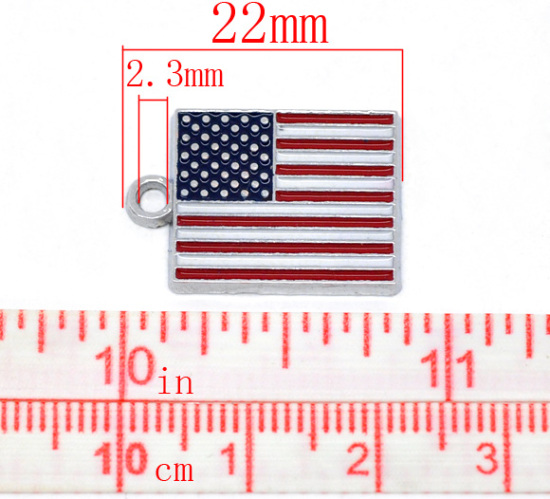 Immagine di Lega di Zinco Sport Ciondoli Bandiera Tono Argento Smalto 22mm x 15mm , 20 Pz