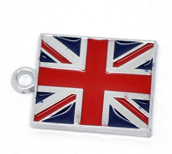 Immagine di Lega di Zinco Sport Ciondoli Bandiera Tono Argento Smalto 22mm x 15mm , 20 Pz