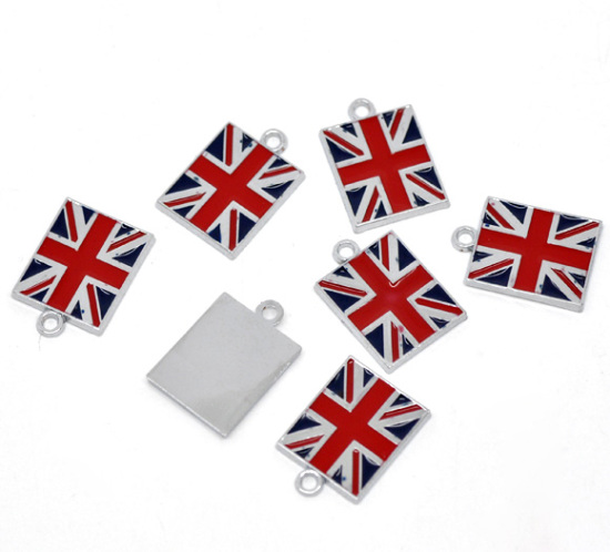 Immagine di Lega di Zinco Sport Ciondoli Bandiera Tono Argento Smalto 22mm x 15mm , 20 Pz