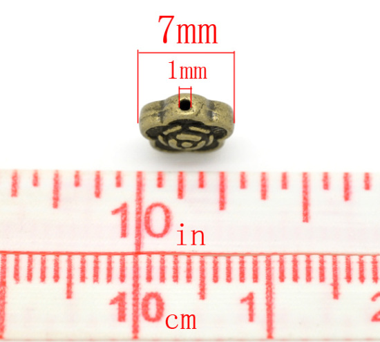 Picture of Zinc Based Alloy Spacer Beads Flower Antique Bronze About 7mm x 7mm, Hole:Approx 1mm, 100 PCs