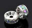 Picture of Zinc Based Alloy Rondelle Spacer Beads Round Silver Plated AB Color Rhinestone About 8mm Dia, Hole:Approx 1.9mm, 100 PCs