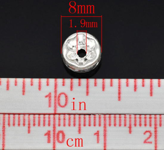 Изображение Бусины-разделители Рондель 8mm Прозрачные Акриловые Стразы AB Цвет Посеребренные,проданные 100 шт