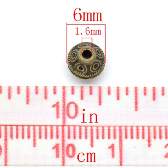 Bild von Zinklegierung Spacer Perlen Zwischenperlen Bicone Bronzefarbe Muster Geschnitzt ca. 6mm x 6mm, Loch:ca. 1.6mm, 20 Stück