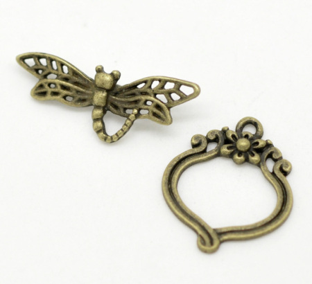 Picture of Zinc Based Alloy Toggle Clasps Dragonfly Antique Bronze 29mm x 11mm 22mm x 19mm, 30 Sets