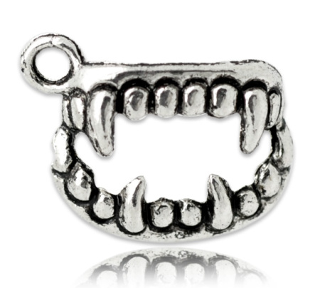 Zinc Based Alloy Charms Halloween Vampire Fang Teeth Antique Silver Color 17mm( 5/8") x 12mm( 4/8"), 100 PCs