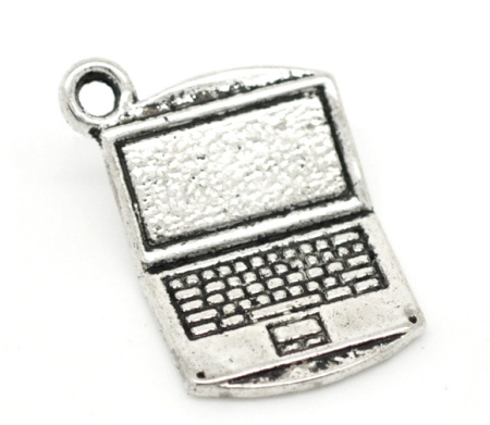 Imagen de Colgantes Aleación del Metal Del Zinc de Laptop Plata Antigua Rhinestone 21.0mm x 15.0mm, 30 Unidades 