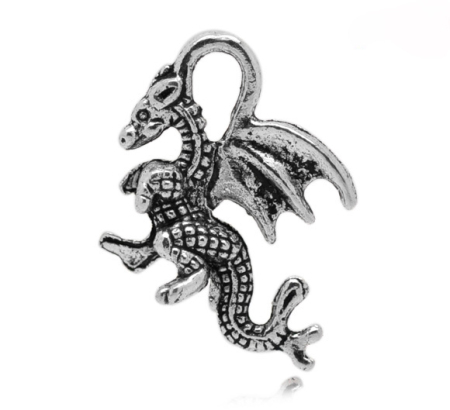 Zinc Based Alloy Charms Winged Dragon Animal Antique Silver Color 21mm( 7/8") x 14mm( 4/8"), 50 PCs