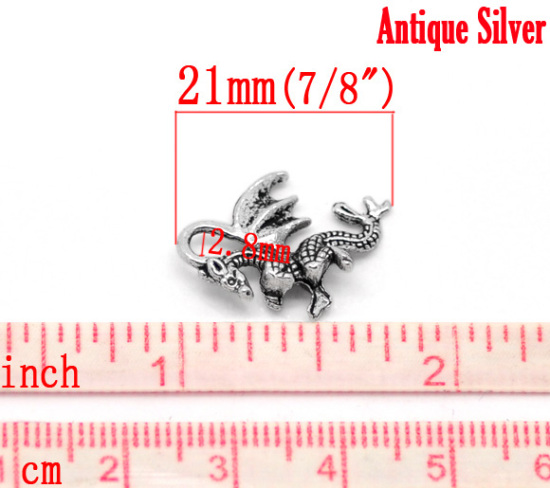 Picture of Zinc Based Alloy Charms Pterosaur/ Pterodactyl Dinosaur Antique Silver 21mm x 14mm, 750 PCs