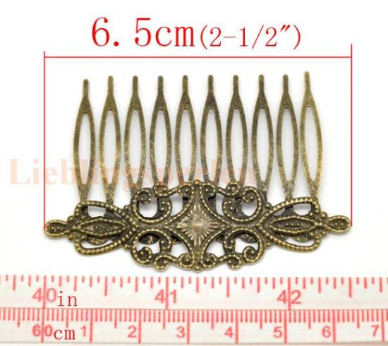 Image de Pinces à Cheveux Estampe en Filigrane Creux Peigne Bronze Antique Fleur 6.5cm x 4.6cm, 10 PCs