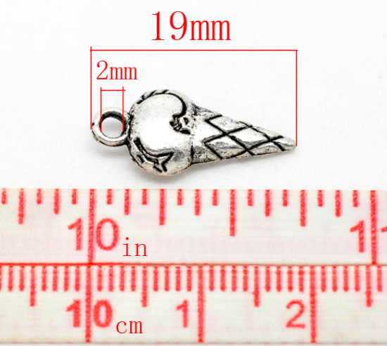 Immagine di Lega di Zinco Charm Ciondoli Gelatto Argento Antico Nulla Disegno 19.0mm x 8.0mm, 50 Pz