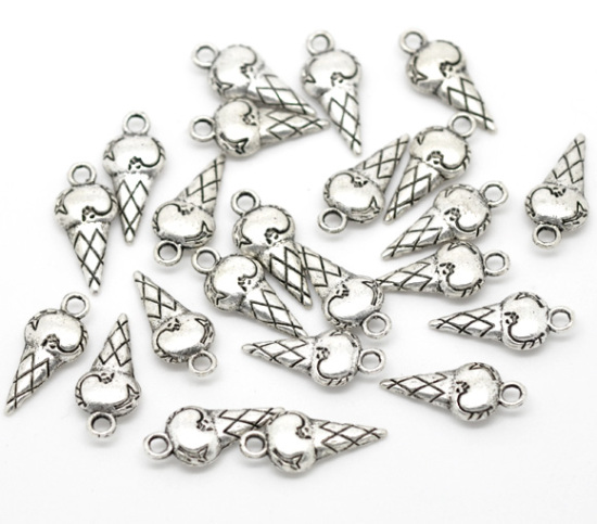 Immagine di Lega di Zinco Charm Ciondoli Gelatto Argento Antico Nulla Disegno 19.0mm x 8.0mm, 50 Pz