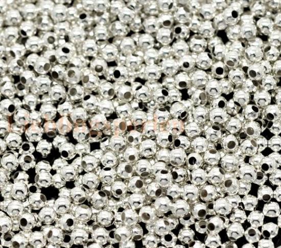 Bild von Eisen(Legierung) Rocailles Perlen Rund Versilbert ca. 2mm D., Loch:ca. 1mm, 350 Stück