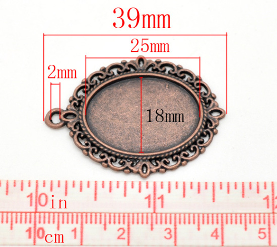 Image de Pendentif en Alliage de Zinc Ovale Cuivre Rouge Antique (Convenable à Cabochon 25mm x 18mm) 39mm x 29mm, 10 PCs