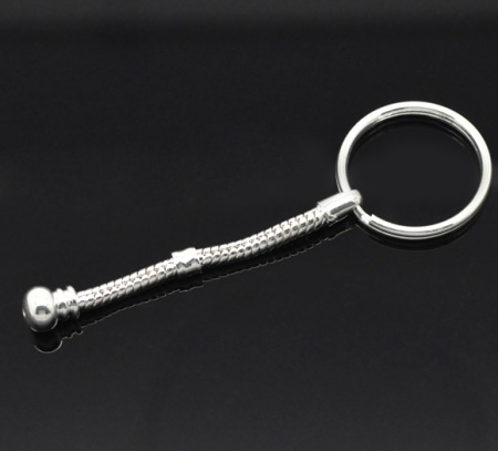 Zinc Based Alloy European Style Keychain & Keyring Round Silver Plated 7.2cm-6.5cm, 5 Sets