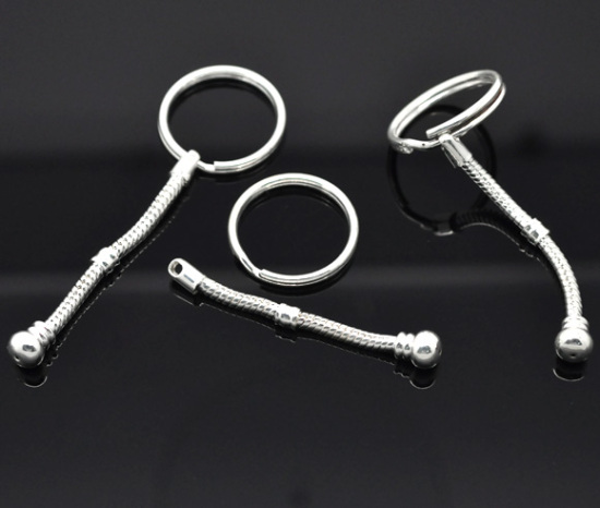 Bild von Versilbert Schlüsselbund/Schlüsselring 7.2cm-6.5cm Für European Beads.Verkauft eine Packung mit 5