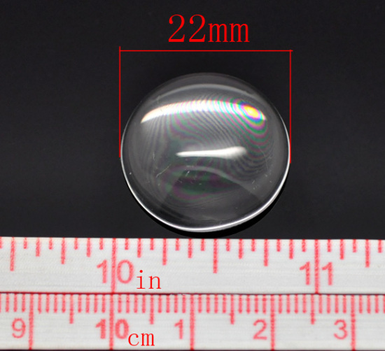 Bild von Glas Dom Cabochon Verzierung Rund Platt Transparent 22mm D., 20 Stück