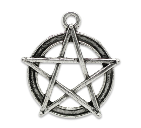 Colgantes Aleación del Metal Del Zinc pentáculo Estrellas de cinco puntos Plata Antigua Rhinestone 31mm(1 2/8") x 28mm(1 1/8"), 20 Unidades