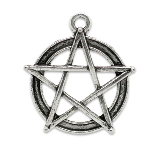 Bild von Zinklegierung Pentacle Charm Anhänger Antiksilber 31cm x 28mm, 20 Stück