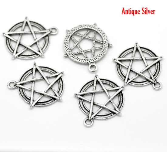 Bild von Zinklegierung Pentacle Charm Anhänger Antiksilber 31cm x 28mm, 20 Stück