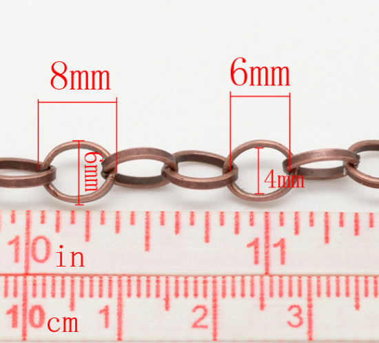 Image de Chaîne Maille Forçat Ouvert en Fer Cuivre Rouge Antique 8x6mm, 4 M