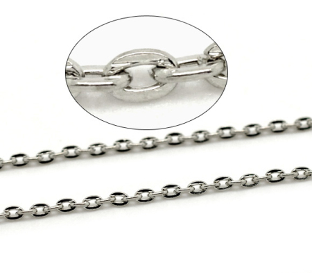 Iron Based Alloy Open Link Cable Chain Findings Silver Tone 3x2mm(1/8"x1/8"), 10 M