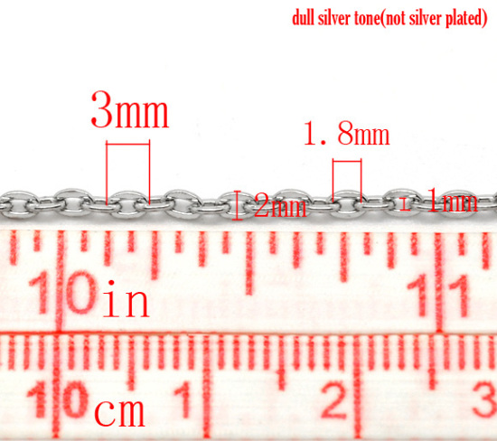 Picture of Iron Based Alloy Open Link Cable Chain Findings Silver Tone 3x2mm(1/8"x1/8"), 10 M
