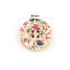 Picture of Natural Wood Sewing Buttons Scrapbooking 4 Holes Round Multicolor Flower Pattern 3cm(1 1/8") Dia, 30 PCs
