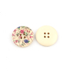 Picture of Natural Wood Sewing Buttons Scrapbooking 4 Holes Round Multicolor Flower Pattern 3cm(1 1/8") Dia, 30 PCs