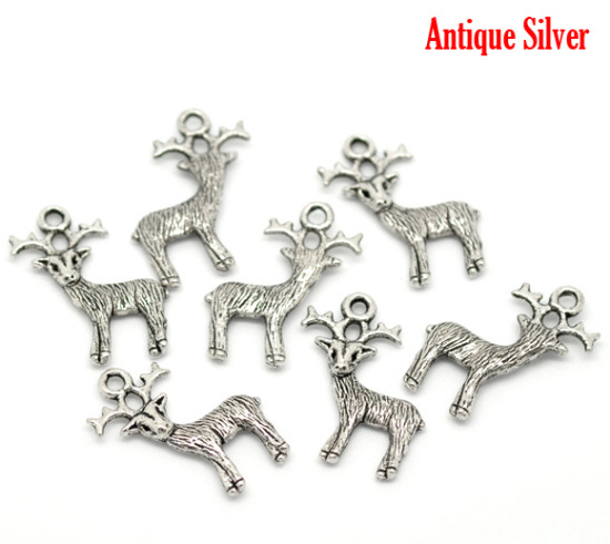 Bild von Antik Silber Weihnachten Rentier Charms Anhänger 24x19mm.Verkauft eine Packung mit 50 Stücke