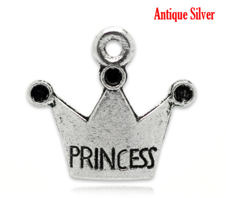 Изображение Подвески ”Корона“ 19mm x 17mm С Надписью "Princess" Античное Серебро(Можно добавить фианиты ss7), проданные 100 шт