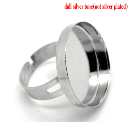 Brass Adjustable Cabochon Settings Rings Round Silver Tone (Fits 25mm Dia) 18.3mm( 6/8")(US Size 8), 10 PCs