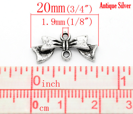 Picture of Zinc Based Alloy Connectors Findings Bowknot Antique Silver Color 20x10mm, 100 PCs