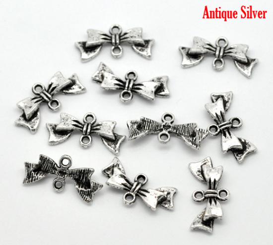 Picture of Zinc Based Alloy Connectors Findings Bowknot Antique Silver Color 20x10mm, 100 PCs