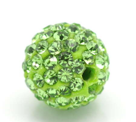 Polymer Clay & Rhinestone Beads Ball Green Rhinestone About 10mm Dia, Hole: Approx 1.3mm, 2 PCs