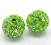 Picture of Polymer Clay & Rhinestone Beads Ball Green Rhinestone About 10mm Dia, Hole: Approx 1.3mm, 2 PCs