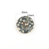 Picture of Natural Wood Sewing Buttons Scrapbooking 4 Holes Round Black Flower Pattern 3cm(1 1/8") Dia, 30 PCs