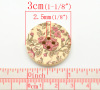Picture of Natural Wood Sewing Buttons Scrapbooking 4 Holes Round Multicolor Flower Pattern 3cm(1 1/8") Dia, 30 PCs