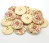 Picture of Natural Wood Sewing Buttons Scrapbooking 4 Holes Round Multicolor Flower Pattern 3cm(1 1/8") Dia, 30 PCs