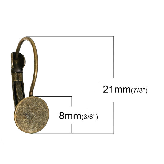 Picture of Iron Based Alloy Clip On Earring Cabochon Settings Round Antique Bronze (Fit 8mm Dia) 21mm( 7/8") x 13mm( 4/8"), Post/ Wire Size: (20 gauge), 50 PCs