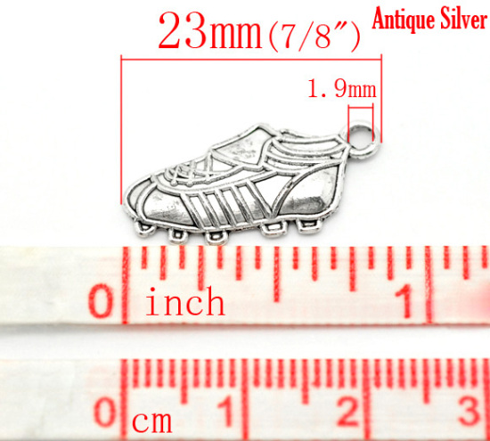 Immagine di Lega di Zinco Charm Ciondoli Pattini a Rotelle Argento Antico Nulla Disegno 23.0mm x 11.0mm, 50 Pz