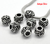 Picture of Zinc Metal Alloy European Style Large Hole Charm Beads Round Antique Silver Pattern Carved About 11mm Dia, Hole: Approx 4.7mm, 20 PCs