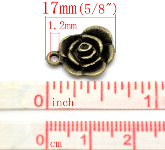 Image de 50 Pendentifs Charms Rose Bronze 17x14mm
